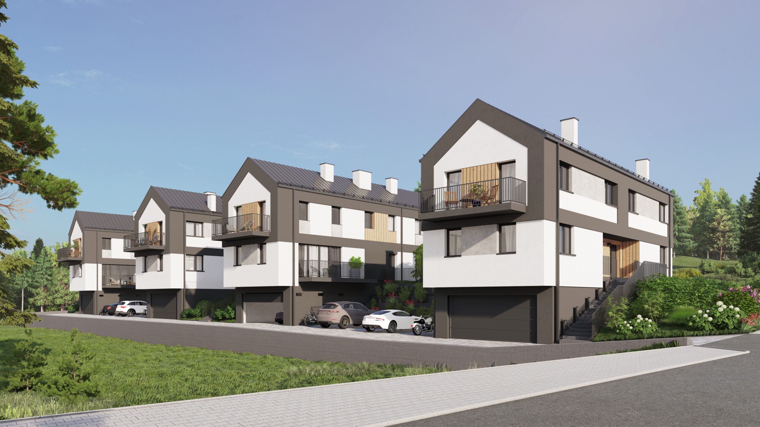 Nowoczesna zabudowa mieszkaniowa przy ul. Krupówka w Rzeszowie – wizualizacja elewacji frontowej Rzeszowskie Krupówki