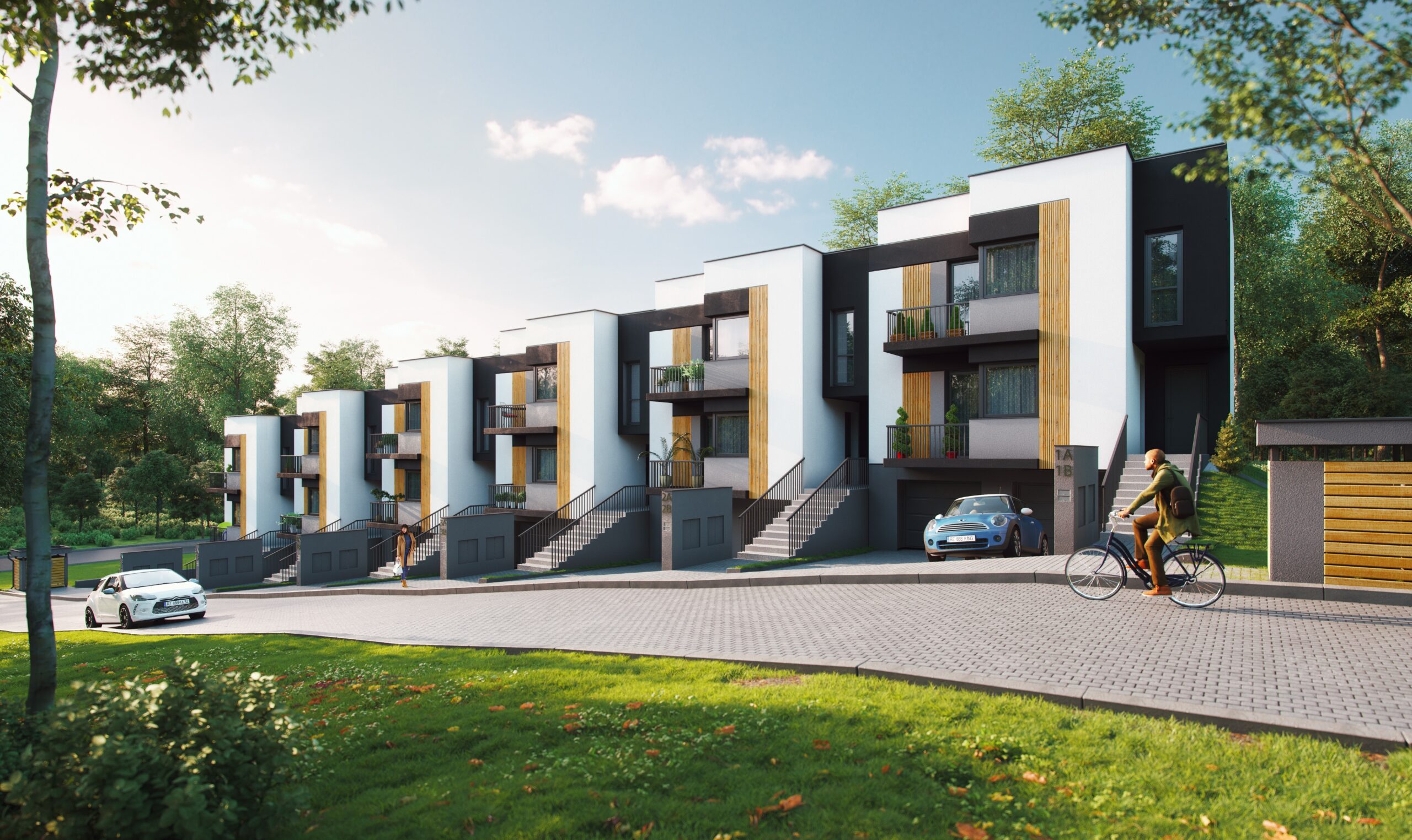 Wizualizacja budynku mieszkalnego Tkacka Kaskady w Rzeszowie – elewacja frontowa